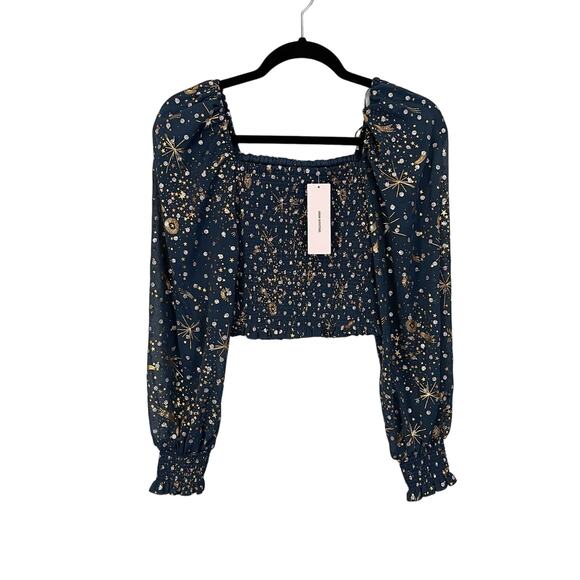 Urban Outfitters Smocked Crop Top Small Green Celestial Sparkling Milkmaid NWT - Picture 2 of 9